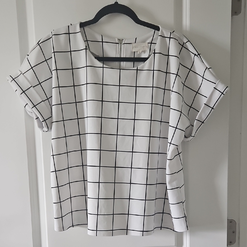 MELLODAY White and Black Boxy Relaxed T-Shirt